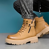 abordables Bottes de travail-Bottines décontractées marron clair pour homme avec fermeture éclair – bottes tendance en similicuir pour les aventures en plein air et les tenues décontractées