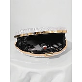 economico Matrimonio ACC-pochette da sera in raso plissettato a conchiglia da donna, color champagne metallizzato con montatura e catena dorate: glamour vintage per matrimoni, cocktail party, balli di fine anno e serate fuori