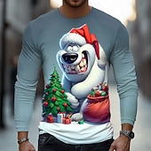 economico Magliette con stampa animale-Natale Per uomo Animale Divertente Maglietta Manica Lunga maglietta Stampa 3D Girocollo Camicia Moda Essenziale Streetwear Casuale Quotidiano Bianco Blu Grigio scuro Estate Primavera Abbigliamento S