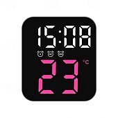 baratos eletrodomésticos-Relógio de parede digital LED com display de temperatura e tempo, despertador de mesa com brilho ajustável, decoração para casa e mesa, relógio eletrônico