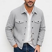 preiswerte Lässige Jacken-Herren Leichte Jacke Hemdjacke Formell Heim Tragbar Knopf vorne Frühling Herbst Winter Einfarbig Aktiv Vintage Umlegekragen Regulär Schwarz Weiß Khaki Grau Jacken