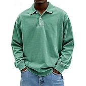 billiga Klassisk pikétröja för män-Herr Skjorta Polokrage Långärmad Ledigt / vardag Mjukt Spänne Enfärgad / vanlig färg Svart Rodnande Rosa Sportkläder Polyester