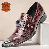 abordables Mocassins en cuir de qualité supérieure-Mocassins en cuir à motif crocodile bordeaux pour hommes avec boucle en métal et détail de pierres précieuses, chaussures habillées de luxe pour mariages, fêtes et occasions formelles