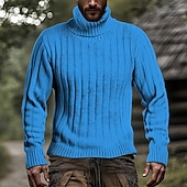 preiswerte Herrenpullover-Herren Pullover Strickpullover Gerippt Stricken Normale Oberteile Gestrickt Einfach Rollkragen Mode Basic Urlaub Alltagskleidung Bekleidung Herbst Winter Schwarz Weiß M L XL