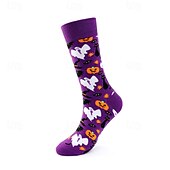 abordables calcetines caseros-Calcetines largos de algodón de Halloween, calcetines con estampado de dibujos animados por encima de la pantorrilla para hombres y mujeres, medias deportivas hasta la rodilla resistentes a los olores