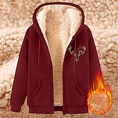 cheap Men's 3D Hoodies-Men's Full Zip Hoodie Zip Up Hoodie Fleece Jacket Fleece Hoodie Black Wine Blue Brown Green Hooded Reindeer Plain Graphic Prints Zipper Pocket Casual Daily Going out Polyester Streetwear Casual Fall