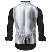 baratos Colete Masculino-Homens Colete Traje para coquetel Convidado do casamento Casual Vintage Primavera Outono Trespassado Poliéster Ajustável Listrado Fino Cinzento Claro Cinzento Escuro Colete