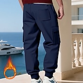 baratos Carga-Homens Calças Esportivas Calças de lã Corredor Calças de inverno Calça de moletom cargo Com Cordão Bolsos Cintura elástica Tecido Conforto Quente Esportes Diário Moda Casual Preto Branco