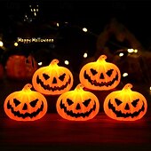 זול הלואין פנימי-3 יחידות 6.3*5.2 ס&quot;מ חיוך מפחיד דלעת לד אלקטרוני קישוט אור פנים וחיצוני מסיבה למסעדה אור קישוט אטמוספרי AG10*3 סוללות