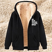 baratos Moletom com capuz de lã-Homens Full Zip Hoodie Moletom com zíper Casaco de lã Moletom de lã Adamascado Preto Vinho Vermelho Azul Com Capuz Tecido Letra Estampas Abstratas Zíper Bolsos Casual Diário Para Noite Poliéster