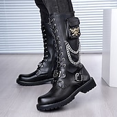 economico Stivali da motociclista-stivali da combattimento neri da uomo - stile motociclista con lacci punk gotico, catene e fibbie, calzature urbane streetwear per outfit da città