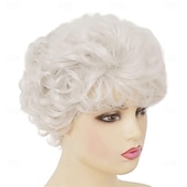 abordables perruque plus âgée-Perruques courtes blanches pour femmes, perruque bouclée avec frange, perruque de cheveux coupe lutin pour femme âgée pour cosplay, usage quotidien