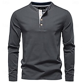 abordables T-shirts et débardeurs élites pour hommes-Homme Chemise en coton manche longue Couleur Pleine Frais Quotidien Occasionnel Boutons Henley École Entraînement Extérieur Toutes saisons Gris foncé Blanche Bleu T-shirt Henley