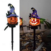 ieftine Novelty-rășină solară Halloween dovleac rotund joben pălărie dovleac ochelari dovleac fantomă vrăjitor dovleac cap de pisică dovleac fantomă ascuțită pălărie fantomă mantie pisică cioară schelet curte în aer