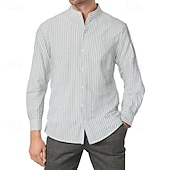 economico camicia da uomo con bottoni-Per uomo Camicia Camicia Estiva Camicia casual Camicia da Spiaggia Camicia con Bottoni Nero Bianco Kaki Azzurro Manica Lunga A righe Colletto alla coreana Vacanza Camicia hawaiana Abbigliamento