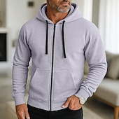 economico felpe con cappuccio da uomo di base-Per uomo Felpa con cappuccio Felpa con cappuccio a zip intera Rosso bordeaux Nero Blu marino Grigio chiaro Grigio scuro Con Cappuccio Semplice Con zip Sport &amp; Outdoor Casuale Quotidiano Streetwear