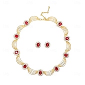 abordables Conjuntos de joyas-Juego de Joyas 2 Cromo Pendientes Collare Mujer Elegante Vintage Moda Estilo retro Clásico Redondo Conjunto de joyas Para Boda Fiesta Invitado a la boda