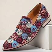 levne Jacquard boty-Pánské mokasíny z žakárové tkaniny s modrým a červeným květinovým vzorem – společenská obuv ve vintage stylu na svatby, večírky a formální události