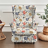 economico Rivestimento sedia wingback-Copripoltrona con schienale alto - copripoltrona in poliestere con stampa floreale/a righe/geometrica, elasticizzati, con fondo antiscivolo, adatti alla maggior parte delle poltrone