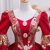 halpa Mekot-Vintage Rokokoo Renessanssi Maxi Mekot Normaali Juliet hiha Prinsessa Morsian Laskostettu Rimpsu Prinsessa Pyöreä kaula-aukko Naamiaispuku Naisten Halloween Karnevaali Naamiaiset Suoritus Juhla