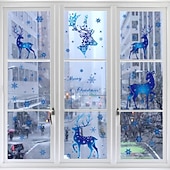 cheap Sticker-Christmas Window Clings Xmas Wall Sticker Snowflake and Reindeer Design Blue Holiday Decals Static Cling for Glass Window Store Display Festive Christmas Decoration Home Party Accessory