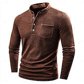 preiswerte Geripptes Strick-T-Shirt-Herren T Shirt Geripptes Strick-T-Shirt Langarm Henley Ganzjahres Einfarbig Traditionell / Vintage Lässig Tasche Outdoor Heim Sport &amp; Outdoor Marineblau Blau Braun Top T-Shirt für Herren