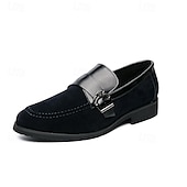 abordables Semi-formel-Mocassins en daim pour hommes avec bride en cuir verni et boucle en métal, chaussures habillées à enfiler pour les affaires, les mariages et les événements formels