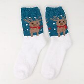 abordables calcetines caseros-Calcetines navideños para mujer, calcetines gruesos de lana coral, calcetines de felpa que no sueltan pelo con reno &amp;Diseño de Papá Noel, calcetines navideños cálidos y acogedores