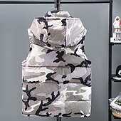 tanie Męska kamizelka puchowa-Męskie Kamizelka Rozdymkowa Kamizelka Urlop Codzienny Randka Moda Codzienny Zima Kieszeń Poliester Zatrzymujący ciepło Wygodny Moro Zamek błyskawiczny Kaptur Regularny Czarny Zielony Jasnoszary