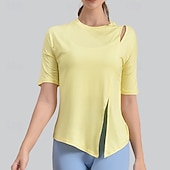 tanie Topy do jogi-Damskie Koszulki do jogi Topy treningowe Półgolf Oddychający Odsłonięte ramiona Krótki rękaw Sport Jednokolorowe Top Dla Siłownia Bieganie Zdatność Odzież sportowa