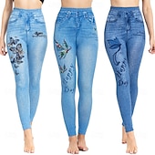  Naisten Leggingsit Ahdistuneet farkut Loma Vintage Vapaa-aika Täyspitkä Korka vyötärö Kukka Perhonen Elastinen vyötärönauha Tulostus Pehmeä Mukava Elastinen ulko- Katu Sininen taivaan sininen Kes