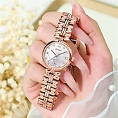levne Quartz hodinky-Nové módní a trendy dámské hodinky Golden Shield jsou importovaný stroj s diamanty zdobeným kalendářem, retro tenký model s malým ciferníkem, vodotěsné, ležérní a sportovní, dámské, obchodní.