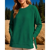 billiga Huvtröja &amp; Sweatshirt-Dam Tröja med pullover Casual Toppar Dragkedja Långärmad Överdelar Fritids- Höst Solid färg Andningsfunktion Träna Utomhus Träning Sportkläder Sportkläder Svart Vit Vinröd