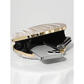 economico Matrimonio ACC-pochette da sera in raso plissettato a conchiglia da donna, color champagne metallizzato con montatura e catena dorate: glamour vintage per matrimoni, cocktail party, balli di fine anno e serate fuori