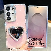 cheap Samsung Cases-Phone Case For Samsung Galaxy S25 S24 Ultra Plus S24 FE S23 A16 A55 5G A35 5G A15 Back Cover Mirror Kickstand Shockproof Heart Silicone