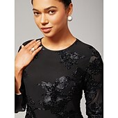 preiswerte abendkleider-besticktes Cocktail-Party-Midikleid mit langen Ärmeln