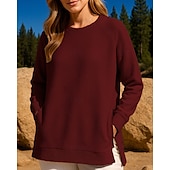 billiga Huvtröja &amp; Sweatshirt-Dam Tröja med pullover Casual Toppar Dragkedja Långärmad Överdelar Fritids- Höst Solid färg Andningsfunktion Träna Utomhus Träning Sportkläder Sportkläder Svart Vit Vinröd