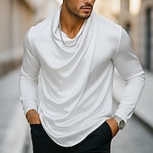economico Camicie in raso da uomo-Per uomo Camicia Come la seta Camicia in raso Camicia casual Semplice Formale Matrimonio Nero Bianco Oro Manica Lunga Scollo a Cascata Primavera &amp; Autunno Tutte le stagioni Abbigliamento Arricciato