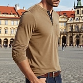 levne Pánská trička pro volný čas-Pánské Tričko Tričko Henley Trička Tričko Top Dlouhý rukáv Henley Jaro Podzim Bez vzoru Módní Designové Základní Kapsy Dovolená ulice Jdeme ven Fialová Top tričko pro muže