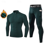 お買い得  トラックスーツ-男性用 ワークアウトスーツ ベースレイヤー上部と下部 2ピーススポーツセット フリース裏地付き ソリッド スーツウェア 秋冬 ブラック ホワイト スパンデックス ジム バスケットボール アスレチック ハイウエスト 速乾性 ウォーム 高通気性 長袖 スポーツ アクティブウェア マイクロエラスティック タイトフィット