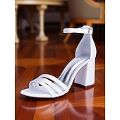 baratos cocktail-sandálias femininas de salto bloco de cetim roxo com tira no tornozelo - sapatos sociais elegantes e abertos para coquetéis e ocasiões formais