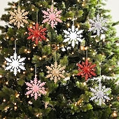 billige Ornamenter-6 stk. julesnøfnuggpynt, fargerike 3D-glitter-snøfnuggoppheng med gull-, rosa- og metalliske detaljer til juletre og høytidsdekorasjoner