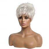 cheap Older Wigs-Short Silver Grey Hair Wigs for Women Blend Pixie Cut Wig With BangNatural Daily Use Hair
