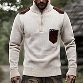 preiswerte Herrenpullover-Herren Pullover Pullover mit Viertelreißverschluss Strickpullover Gerippt Stricken Normale Oberteile Spleißen Gestrickt Farbblock Stehkragen Mode Lässig Urlaub Alltagskleidung Bekleidung Herbst Winter
