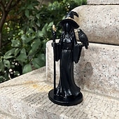 ieftine Decorațiuni de Halloween pentru suspendare și masă-sculptură de vrăjitoare cu toiag negru auriu elegant negru &amp;figurină mistică din rășină aurie cu pălărie de vrăjitoare complicată &amp;personal pentru ornament de birou de interior/exterior