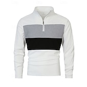 preiswerte Klassisches Poloshirt für Herren-Herren Poloshirts Viertel-Reißverschluss-Poloshirt Alltagskleidung Date Viertelreißverschluss Langarm Mode Basic Farbblock Patchwork Reißverschluss Frühling Herbst Normale Passform Schwarz Wei