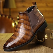 abordables Bottes de Chelsea-Bottines Chelsea marron pour homme en cuir gaufré crocodile – élégantes chaussures habillées à enfiler pour le bureau, les dîners et les occasions formelles