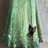 ieftine Rochii Boho-Pentru femei Rochii Midi Rochie casual Rochie de vară Modă Modern Zilnic Plajă Sfârșit de săptămână Fit regulat Pisica Floare Fără manșon În V Trifoi Vară Primăvară
