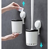 halpa Vessaharja-Taili-wc-harja seinälle kiinnitettäväksi, imukuppimallinen wc-harja silikoniharjaksilla wc-harja ja pidike tuuletetulla pidikkeellä wc-puhdistusharja