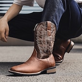 levne Cowboy &amp; Western Boots-Pánské kovbojské boty - jezdecké boty ve westernovém stylu do poloviny lýtek, odolná klasická westernová obuv pro ležérní ranč, rodeo a každodenní kovbojský outfit